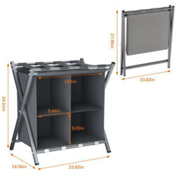 Huhote Two Tier Metal Folding Luggage Rack Stand With Storage 2 X Grey Suitcase Stands For Home Hotel Suitcase Holders - thumbnail 6