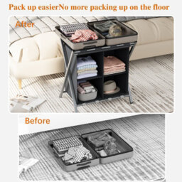 Huhote Two Tier Metal Folding Luggage Rack Stand With Storage 2 X Grey Suitcase Stands For Home Hotel Suitcase Holders - thumbnail 4