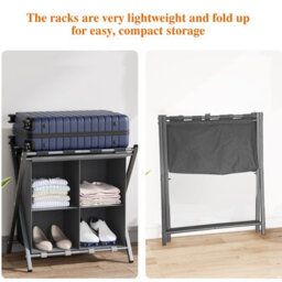 Huhote Two Tier Metal Folding Luggage Rack Stand With Storage 2 X Grey Suitcase Stands For Home Hotel Suitcase Holders - thumbnail 5