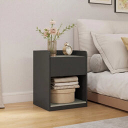 Bedside Table With Drawer And Open Shelf, Black And Grey Wood Effect - thumbnail 6