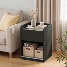 Bedside Table With Drawer And Open Shelf, Black And Grey Wood Effect - thumbnail 5