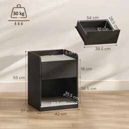 Bedside Table With Drawer And Open Shelf, Black And Grey Wood Effect - thumbnail 2