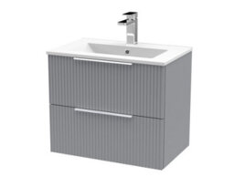 Hudson Reed Fluted Wall Hung 2-Drawer Vanity And Minimalist Basin, Contemporary Sink Vanity Unit, Satin Grey, 600mm - thumbnail 5
