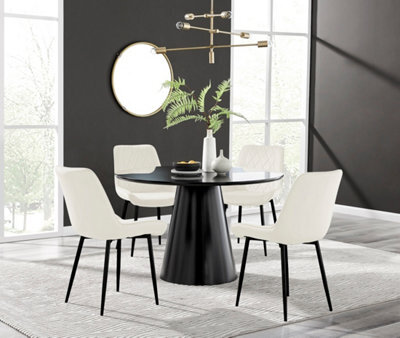 Furniturebox Palma Black Semi Gloss Round Dining Table & 4 Cream Pesaro Black Leg Chairs - image 1