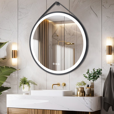 Luvodi Round 800mm Led Lighted Bathroom Mirror Anti-Fog Dimmable With Leather Belt(Non Removable) - image 1