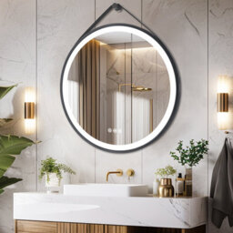 Luvodi Round 800mm Led Lighted Bathroom Mirror Anti-Fog Dimmable With Leather Belt(Non Removable)