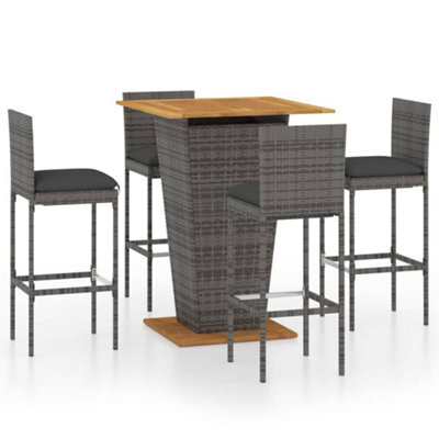 Berkfield 5 Piece Garden Bar Set With Cushions Poly Rattan Grey