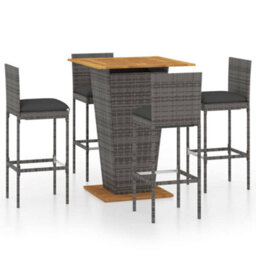 Berkfield 5 Piece Garden Bar Set With Cushions Poly Rattan Grey - thumbnail 1