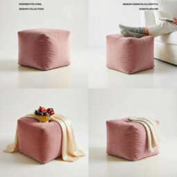 Kosi Atelier Kosiatelier Bean Bag Velvet Footstool Ottomona Cube Pouf Chair Pouffe, Polystyrene Beads Filled - English Rose, 35Cm X 35Cm X 35Cm - thumbnail 7