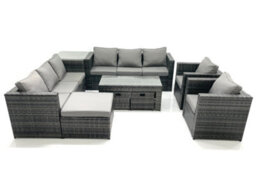 Fimous Rattan Garden Furniture Sofa Set With Coffee Table Armchair Side Table 3 Footstools Dark Grey Mixed - thumbnail 2