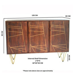 Wyld Haus Bandung Large Dark Mango Wood Sideboard With Gold Inlays, 3 Doors - thumbnail 3