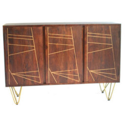 Wyld Haus Bandung Large Dark Mango Wood Sideboard With Gold Inlays, 3 Doors - thumbnail 2