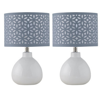First Choice Lighting Set Of 2 Tuscan White Ceramic Lamps With Grey Cut Out Shade - image 1