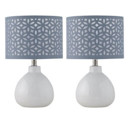 First Choice Lighting Set Of 2 Tuscan White Ceramic Lamps With Grey Cut Out Shade - thumbnail 1