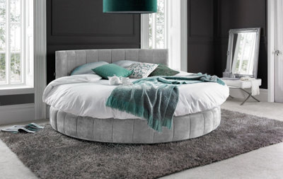 Europa Emerald Silver Velvet Round Bed And Mattress 5Ft 152Cm Diameter - image 1
