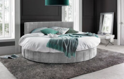 Europa Emerald Silver Velvet Round Bed And Mattress 5Ft 152Cm Diameter - thumbnail 1