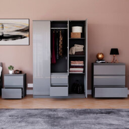Lassic Vida Designs Glinton 3 Piece Grey Fsc Bedroom Set - (3 Drawer Chest, 3 Door Wardrobe, 2 Drawer Bedside Chest) - thumbnail 2