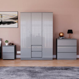 Lassic Vida Designs Glinton 3 Piece Grey Fsc Bedroom Set - (3 Drawer Chest, 3 Door Wardrobe, 2 Drawer Bedside Chest) - thumbnail 1