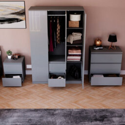 Lassic Vida Designs Glinton 3 Piece Grey Fsc Bedroom Set - (3 Drawer Chest, 3 Door Wardrobe, 2 Drawer Bedside Chest) - thumbnail 3