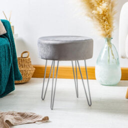 Harbour Housewares Velvet Footstool - Round Modern Dressing Table Footstool Vanity Seat Chairs - 40 X 35Cm - Grey/silver - thumbnail 6