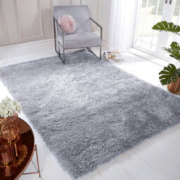 Silver Plain Shaggy Handmade Sparkle Easy To Clean Rug For Dining Room Bedroom And Living Room-80Cm X 150Cm