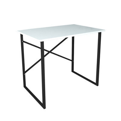 Urbn-Living Urbnliving 90Cm Width White Wooden Computer Desk Modern Study Table Workstation With Metal Legs - image 1