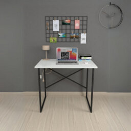 Urbn-Living Urbnliving 90Cm Width White Wooden Computer Desk Modern Study Table Workstation With Metal Legs - thumbnail 2
