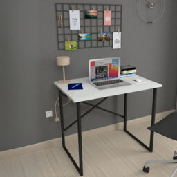 Urbn-Living Urbnliving 90Cm Width White Wooden Computer Desk Modern Study Table Workstation With Metal Legs - thumbnail 3