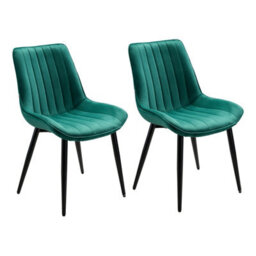 Living And Home Set Of 2 Green Polyester Velvet Upholstered Dining Chairs