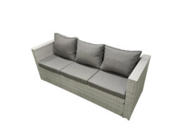 Fimous Rattan Garden Furniture Set Outdoor 10 Seater Patio Dining Sets Glass Top Dining Table 2 Side Tables Light Grey - thumbnail 4