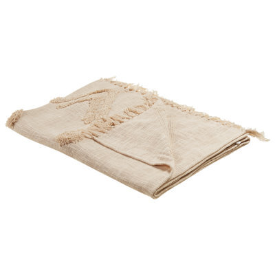 Beliani Blanket Fatehpur Cotton 130 X 180 Cm Beige - image 1