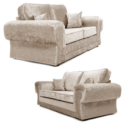 Furnishings For Less UK Chelsea Mink Crushed Velvet Large 3 + 2 Seater Sofa Set Rolled Arms - image 1