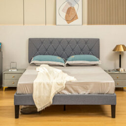 Homcom Double Bed Frame With 5-Level Adjustable Linen Headboard - thumbnail 8