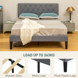Homcom Double Bed Frame With 5-Level Adjustable Linen Headboard - thumbnail 6