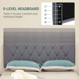 Homcom Double Bed Frame With 5-Level Adjustable Linen Headboard - thumbnail 4