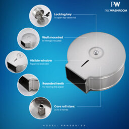 Mylek Pro Washroom Stainless Steel Jumbo Toilet Roll Dispenser Space-Saving Wall-Mount, High-Capacity 250mm Roll Holder Lockable - thumbnail 2