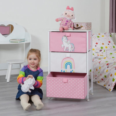 Liberty House Toys Kid's Fabric 3 Drawer Storage Chest Unicorn Pink - image 1