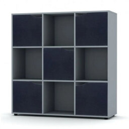 Urbn-Living Urbnliving 9 Cube Grey Wooden Bookcase Shelving Display Shelves Storage Unit Wood Shelf Black Door - thumbnail 1