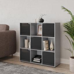 Urbn-Living Urbnliving 9 Cube Grey Wooden Bookcase Shelving Display Shelves Storage Unit Wood Shelf Black Door - thumbnail 2
