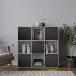 Urbn-Living Urbnliving 9 Cube Grey Wooden Bookcase Shelving Display Shelves Storage Unit Wood Shelf Black Door - thumbnail 3