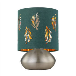 First Choice Lighting Jenson - Brushed Chrome Touch Table Lamp With Dark Green Fern Shade - thumbnail 2