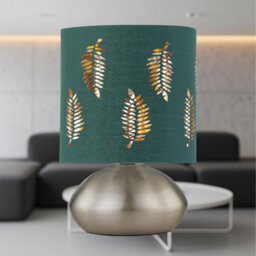 First Choice Lighting Jenson - Brushed Chrome Touch Table Lamp With Dark Green Fern Shade - thumbnail 3