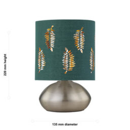 First Choice Lighting Jenson - Brushed Chrome Touch Table Lamp With Dark Green Fern Shade - thumbnail 6