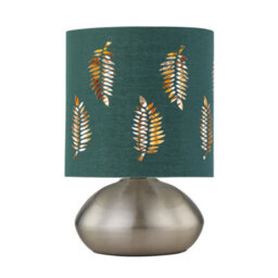 First Choice Lighting Jenson - Brushed Chrome Touch Table Lamp With Dark Green Fern Shade - thumbnail 1