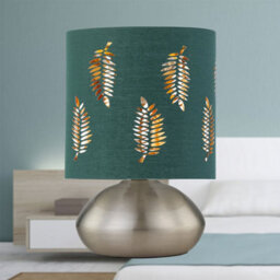 First Choice Lighting Jenson - Brushed Chrome Touch Table Lamp With Dark Green Fern Shade - thumbnail 4