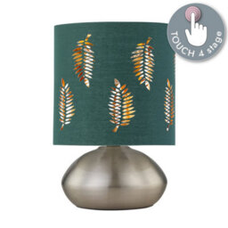 First Choice Lighting Jenson - Brushed Chrome Touch Table Lamp With Dark Green Fern Shade - thumbnail 5