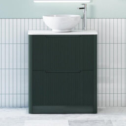 Royal Bathrooms Avenza 600mm Deep Moss Green Floor Standing Countertop Bathroom Vanity Unit 2 Drawer With Breeze Basin - thumbnail 1