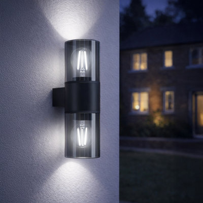 Eglo Cropani Plastic And Glass, E27 Modern Outdoor Wall Up And Down Light, Black - image 1
