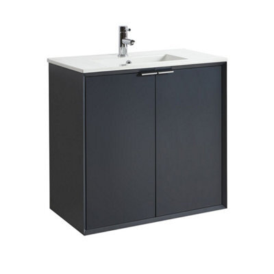 Homestylestore Anthracite 810mm Wall Hung Bathroom Vanity Unit With Basin And Chrome Finger Pull Handle - image 1