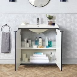 Homestylestore Anthracite 810mm Wall Hung Bathroom Vanity Unit With Basin And Chrome Finger Pull Handle - thumbnail 2